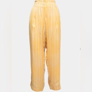 Authentic Bottega Veneta satin yellow stripped wide leg trouser size IT 44